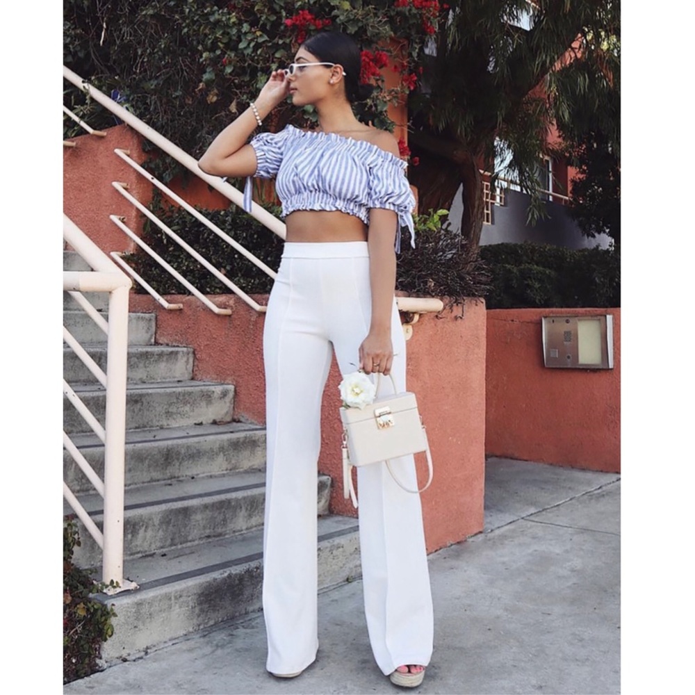 High Waisted White Flare Pants